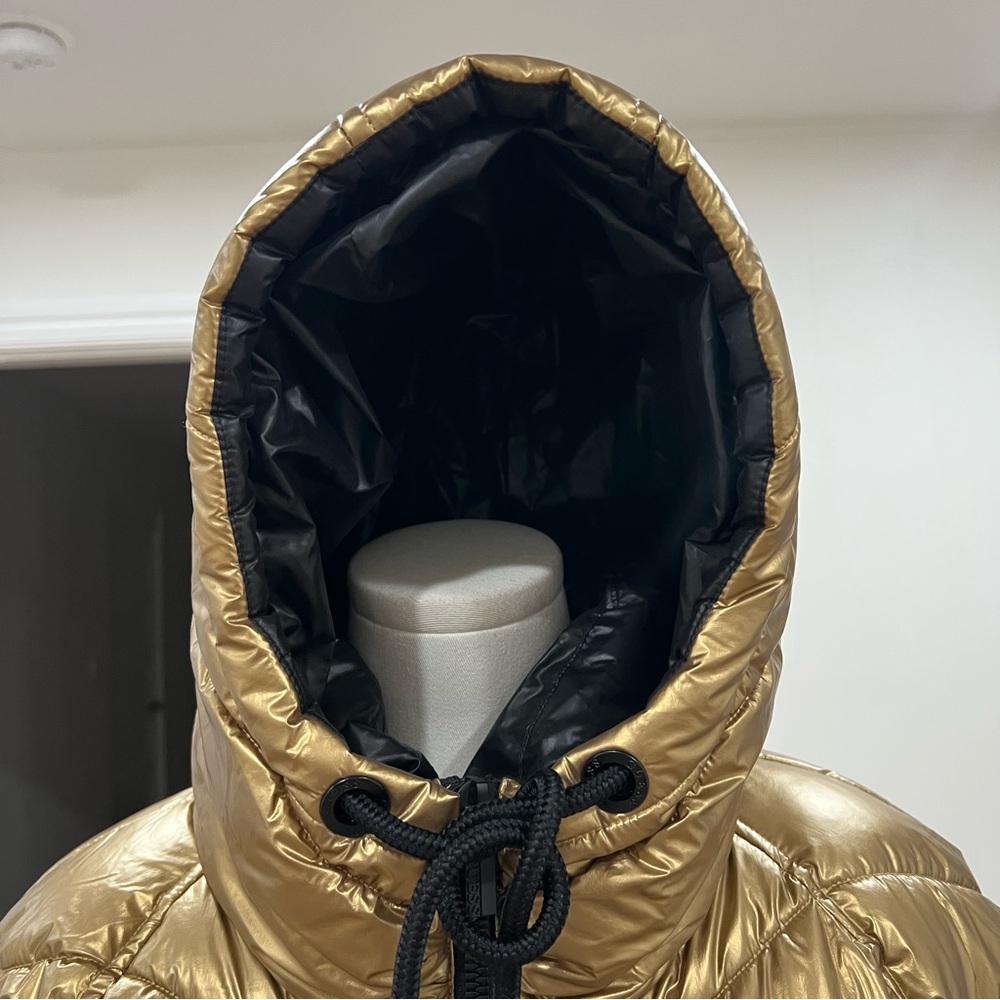 GUESS Metallic Gold Quilted Hooded Puffer Coat Women XXL/2X Zip NWT - Picture 15 of 16